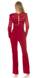 Salopetă Elegantă Bordo din Dantelă cu Spate Decupat și Pantalon Evazat - Img 8