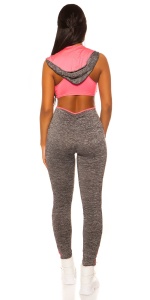 Salopetă Fitness Elastică cu Dungi Neon, Talie Înaltă, Material Stretch - Img 3