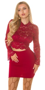 Top damă elegant din dantelă cu mânecă lungă, croi scurt, model transparent - Img 5