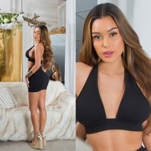 Top dama halter sexy cu prindere la gat, bustiera eleganta pentru club / party, Roz sau Negru - Img 2