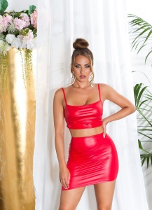 Top damă lucios tip piele ecologică cu bretele subțiri – crop top sexy pentru club și petreceri - Img 6