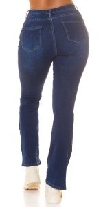 Blugi damă albastru închis cu pietre strass decorative – talie medie, croială bootcut - Img 3