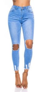 Blugi damă skinny cu talie înaltă și rupturi la genunchi – denim albastru, elastici - Img 10