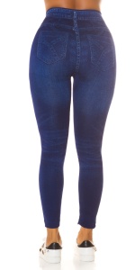 Colanți damă tip blugi, cu talie înaltă, model push-up, material elastic, bleumarin - Img 4