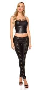 Colanți damă tip piele cu accesorii metalice aurii – croială skinny, talie medie, look sexy și modern - Img 3