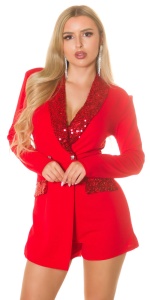 Costum damă tip sacou roșu cu paiete glam – elegant, cu pantaloni scurți, stil blazer - Img 10