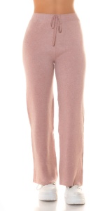 Pantaloni damă roz tricotati tip lounge, croială wide leg, talie elastică cu șnur – stil casual - Img 9