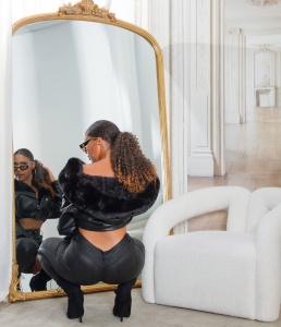 Pantaloni damă skinny din piele ecologică cu șiret frontal, talie înaltă, culoare neagră - Img 9