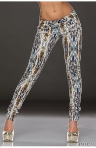 Pantaloni Skinny cu Imprimeu Abstract Multicolor - Img 1