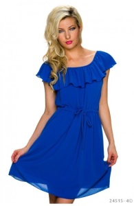 Rochie albastra de Vara Bardot cu Volanas - Img 1