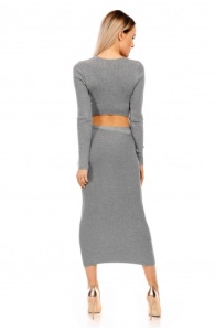 Rochie lunga din tricot cu decupaje gri marime uni - Img 2
