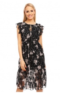 Rochie midi cu maneci scurte si imprimeu floral - Img 1