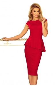 Rochie midi rosie , Peplum Mulata cu Maneci Scurte - Img 4