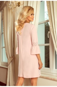 Rochie Roz pastel, Scurta Trapezoidala cu Maneci Usor Evazate - Img 4