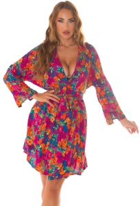 Rochie scurtă florală cu decolteu în V și cordon în talie – model colorat, lejeră, elegantă - Img 4