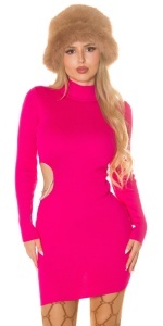 Rochie scurtă mulată cu decupaj lateral și lanț decorativ, guler înalt și mânecă lungă – Sexy & Elegantă - Img 7
