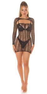 Rochie Sexy Dantelă Neagră Transparentă cu Mâneci Lungi – Lingerie de Club & Dormitor - Img 5