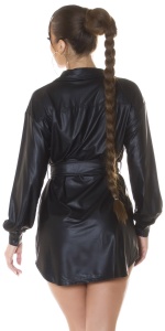 Rochie Tip Cămașă din Piele Ecologică cu Curea, Scurtă, Cambrată, Negru / Cappuccino - Img 11