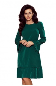Rochie verde trapezoidala cu volane pe maneci si pe fusta - Img 6