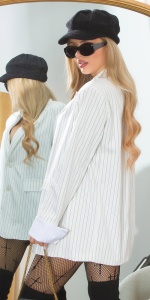 Sacou alb oversized cu dungi fine, stil masculin, elegant și versatil – model tip rochie - Img 2