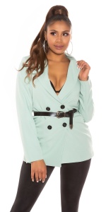 Sacou damă tip blazer cambrat cu curea, elegant, pastel – Lila / Mint - Img 10