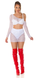 Set sexy damă tip plasă 2 piese – top asimetric și fustă mini transparentă pentru club & party - Img 11