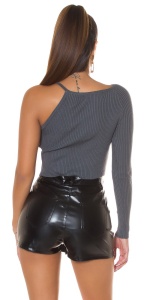 Top damă asimetric cu un umăr gol și mânecă lungă – croi mulat, material elastic, mai multe culori - Img 6