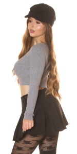 Top damă crop cu mânecă lungă, decolteu cu barete în X și nasturi - Img 7