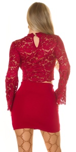 Top damă elegant din dantelă cu mânecă lungă, croi scurt, model transparent - Img 6