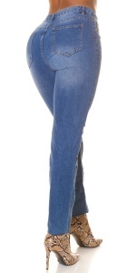 Blugi damă albastri cu talie înaltă și rupturi, croi skinny, stil casual - Img 7