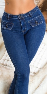 Blugi dama skinny albastru închis, talie înaltă, denim elastic cu buzunare – model push-up - Img 5
