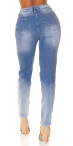 Blugi damă skinny cu talie înaltă Push-Up, albastru degradé, cu rupturi decorative - Img 2