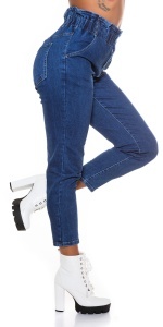 Blugi damă talie înaltă cu elastic și lanț decorativ – Croi conic, Bleumarin - Img 7