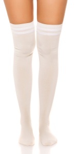 Ciorapi Peste Genunchi Albi, Opaci, Elastici – Over The Knee, Confortabili, Mărime Universală - Img 3