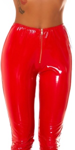 Colanți Damă Latex Look Roșii Lucioși cu Talie Înaltă și Fermoar Frontal – Pantaloni Sexy Elastici Club / Party - Img 9