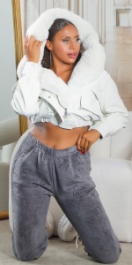 Pantaloni damă jogger plușați gri, talie elastică, lejeri și confortabili - Img 8