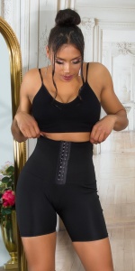Pantaloni modelatori scurți femei – Talie înaltă, cu închidere frontală, efect push-up și subțiere – Negru