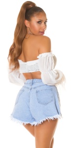 Pantaloni scurți damă din denim albastru cu tiv franjurat – Casual & Trendy - Img 3
