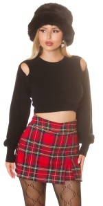 Pulover damă scurt cu umeri decupați, mâneci bufante și croi mulat – casual elegant - Img 2
