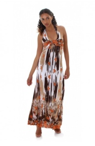 Rochie lunga vaporoasa cu imprimeu multicolor - Img 4