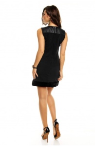 Rochie mini fara maneci cu piele si blanita - Img 2