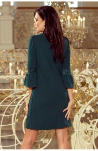 Rochie Verde Mini in Forma de A cu Maneci Evazate - Img 4