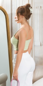 Top dama crop verde deschis cu bretele subțiri – casual, lejer, ideal pentru vară - Img 3
