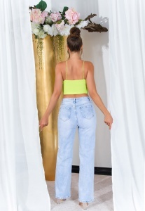 Top Damă Verde Neon Tip Bustieră cu Decupaj Frontal și Bretele Subțiri – Crop Top Casual Sexy - Img 4