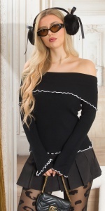 Bluză damă tricotată cu umerii goi, elegantă, cu volănaș decorativ – diverse culori - Img 3
