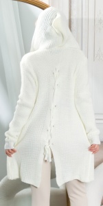 Cardigan damă lung tricotat cu glugă și șnur pe spate, croială lejeră, stil casual – iarnă/toamnă - Img 11