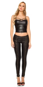 Colanți damă tip piele cu accesorii metalice aurii – croială skinny, talie medie, look sexy și modern - Img 7