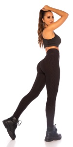 Colanți Modelatori cu Talie Înaltă și Textură Tip Waffle – Push Up & Anti-Celulitic – Negru - Img 12