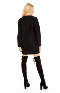 Palton elegant negru cu buzunare, lungime medie - model casual-feminin - Img 2