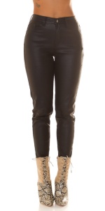 Pantaloni damă skinny din piele ecologică, talie înaltă, slim fit, efect lucios, casual & elegant - Img 12